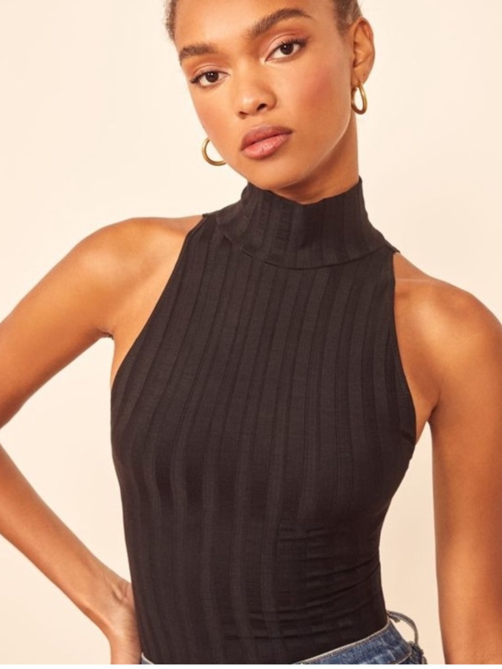 Reformation black mock neck bodysuit. Like new. Size S